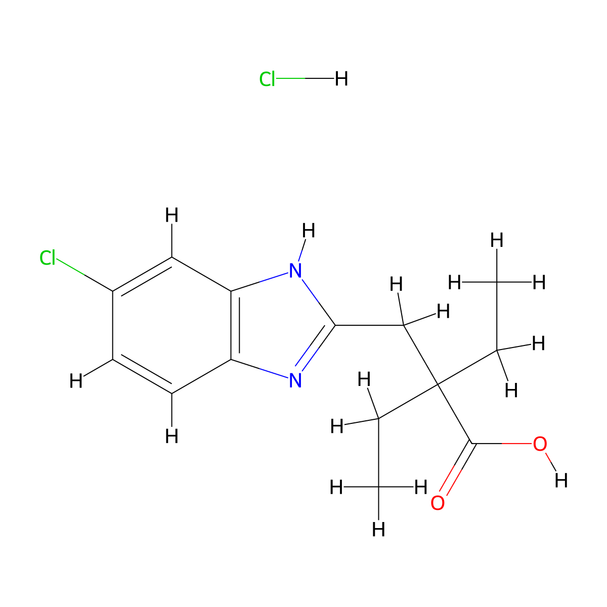 2-[(5-chloro-1H-1,3-benzodiazol-2-yl)methyl]-2-ethylbutanoic acid hydrochloride molecular structure, CAS 1251925-10-6