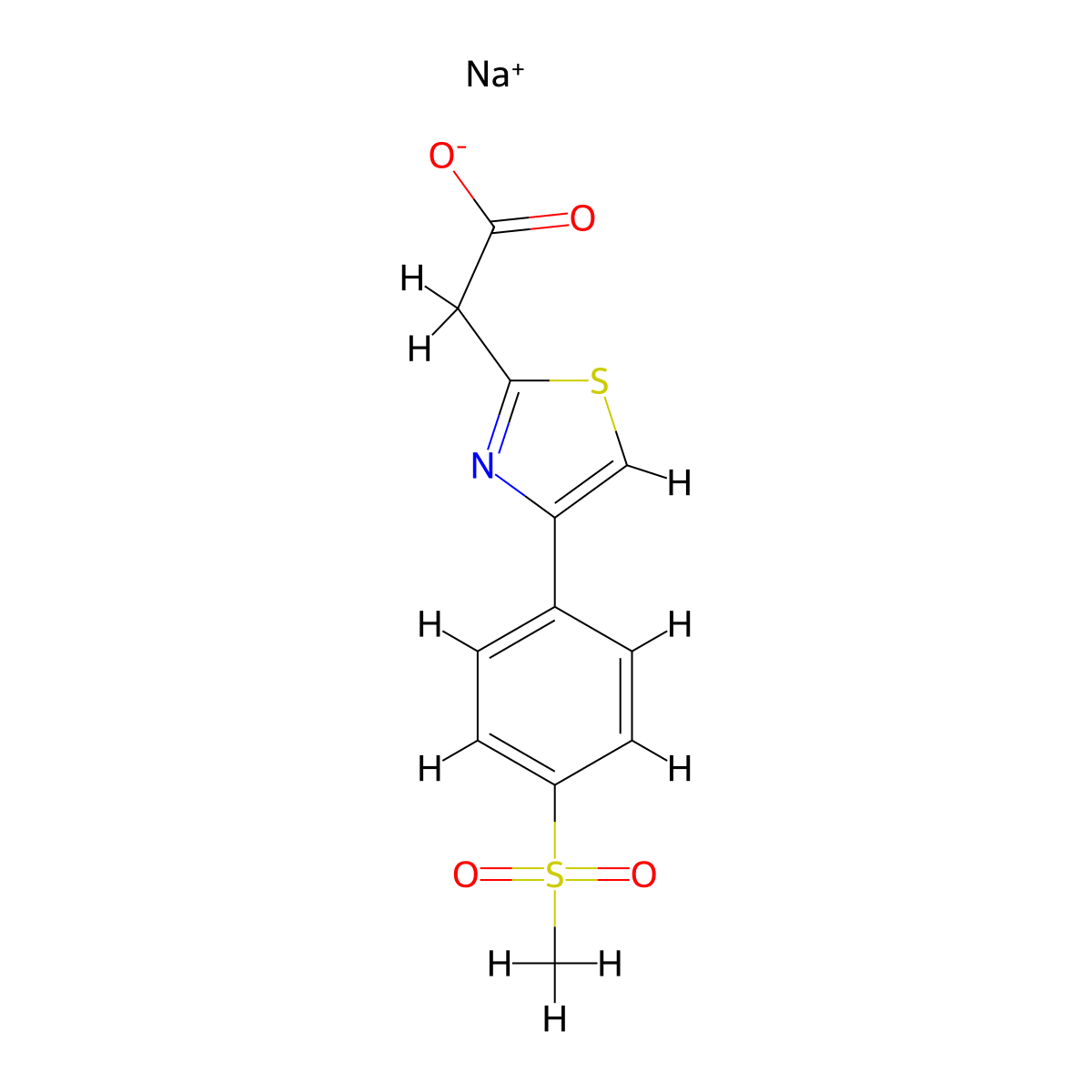 Sodium 2-[4-(4-methanesulfonylphenyl)-1,3-thiazol-2-yl]acetate molecular structure, CAS 1251925-24-2