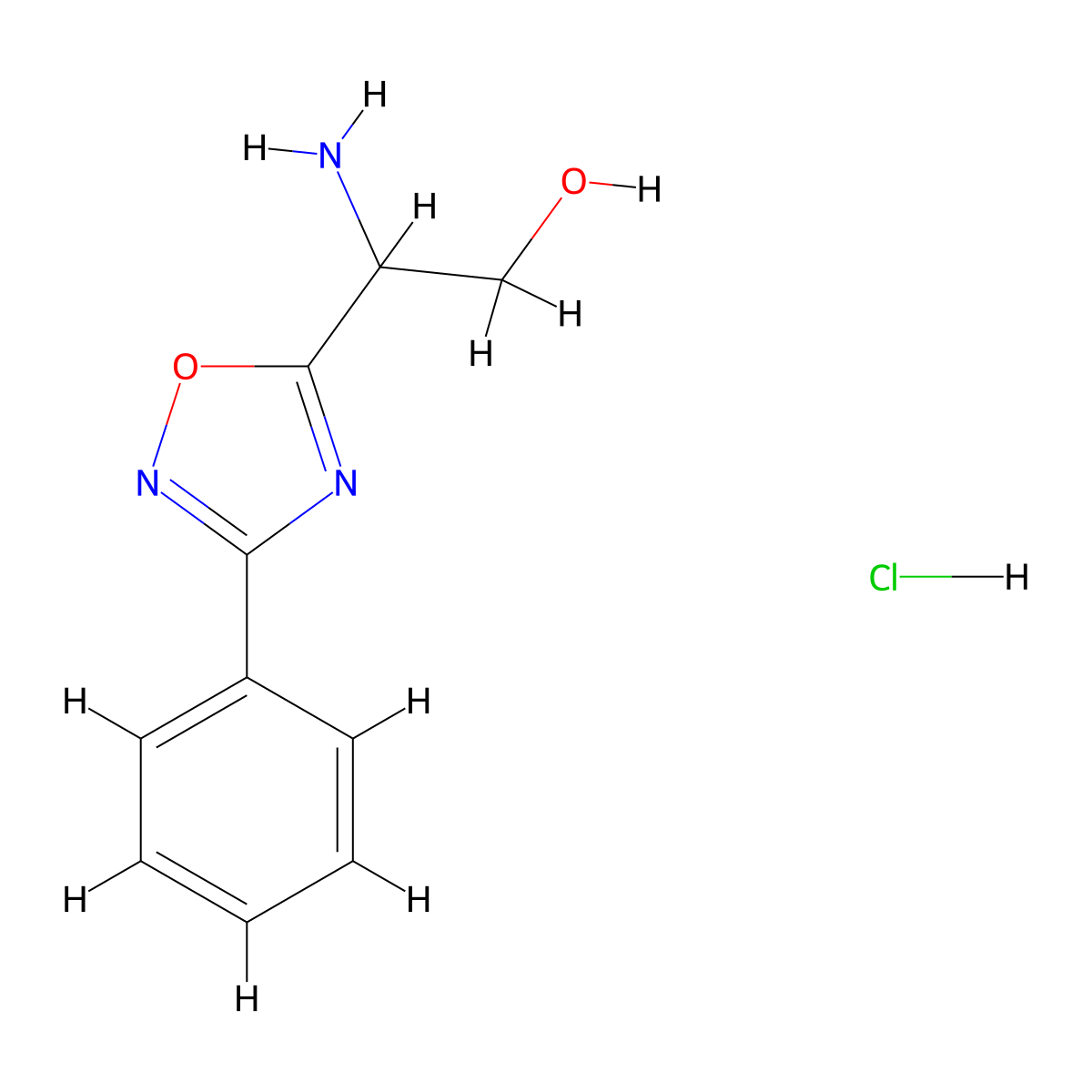 2-Amino-2-(3-phenyl-1,2,4-oxadiazol-5-yl)ethan-1-ol hydrochloride molecular structure, CAS 1251925-45-7