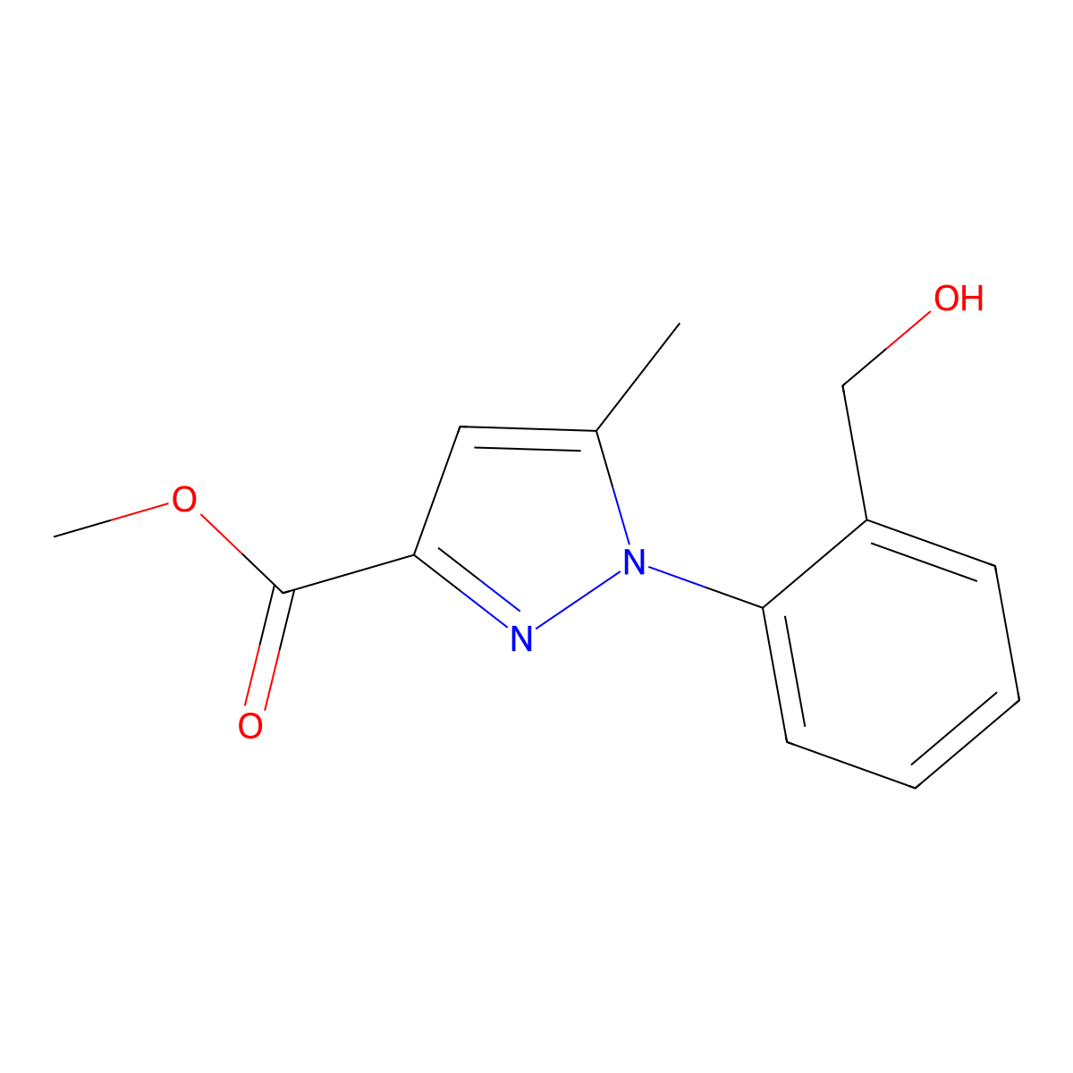 Methyl 1-[2-(hydroxymethyl)phenyl]-5-methyl-1H-pyrazole-3-carboxylate molecular structure, CAS 1251950-60-3
