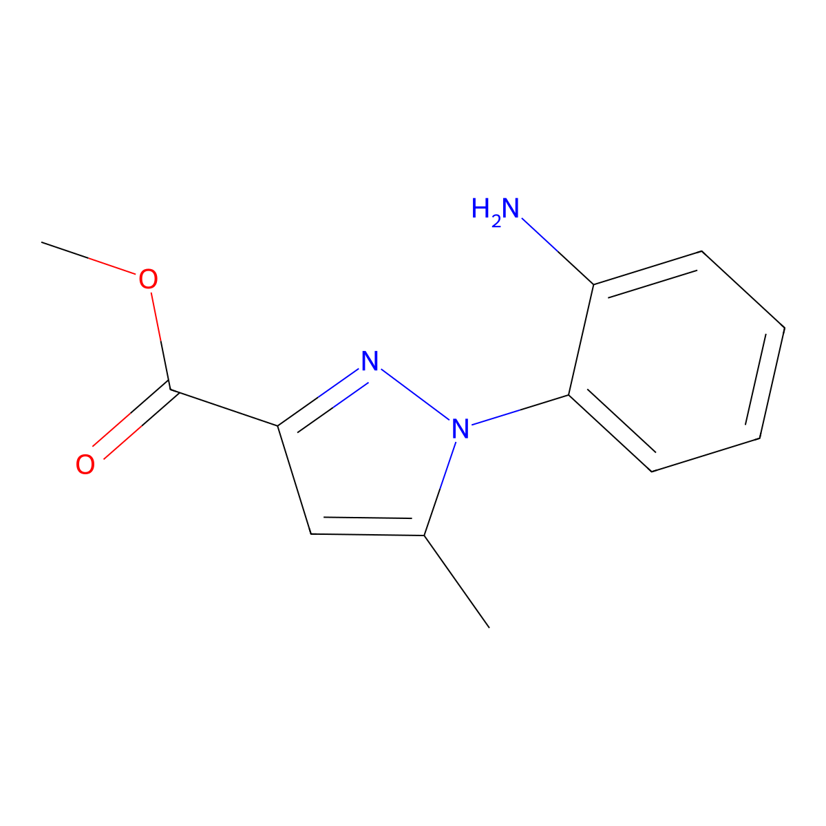 Methyl 1-(2-aminophenyl)-5-methyl-1H-pyrazole-3-carboxylate molecular structure, CAS 1251950-62-5