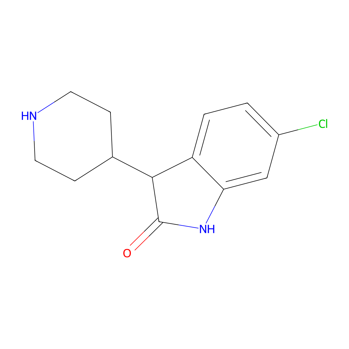 6-Chloro-3-(piperidin-4-yl)-2,3-dihydro-1H-indol-2-one molecular structure, CAS 1251999-16-2
