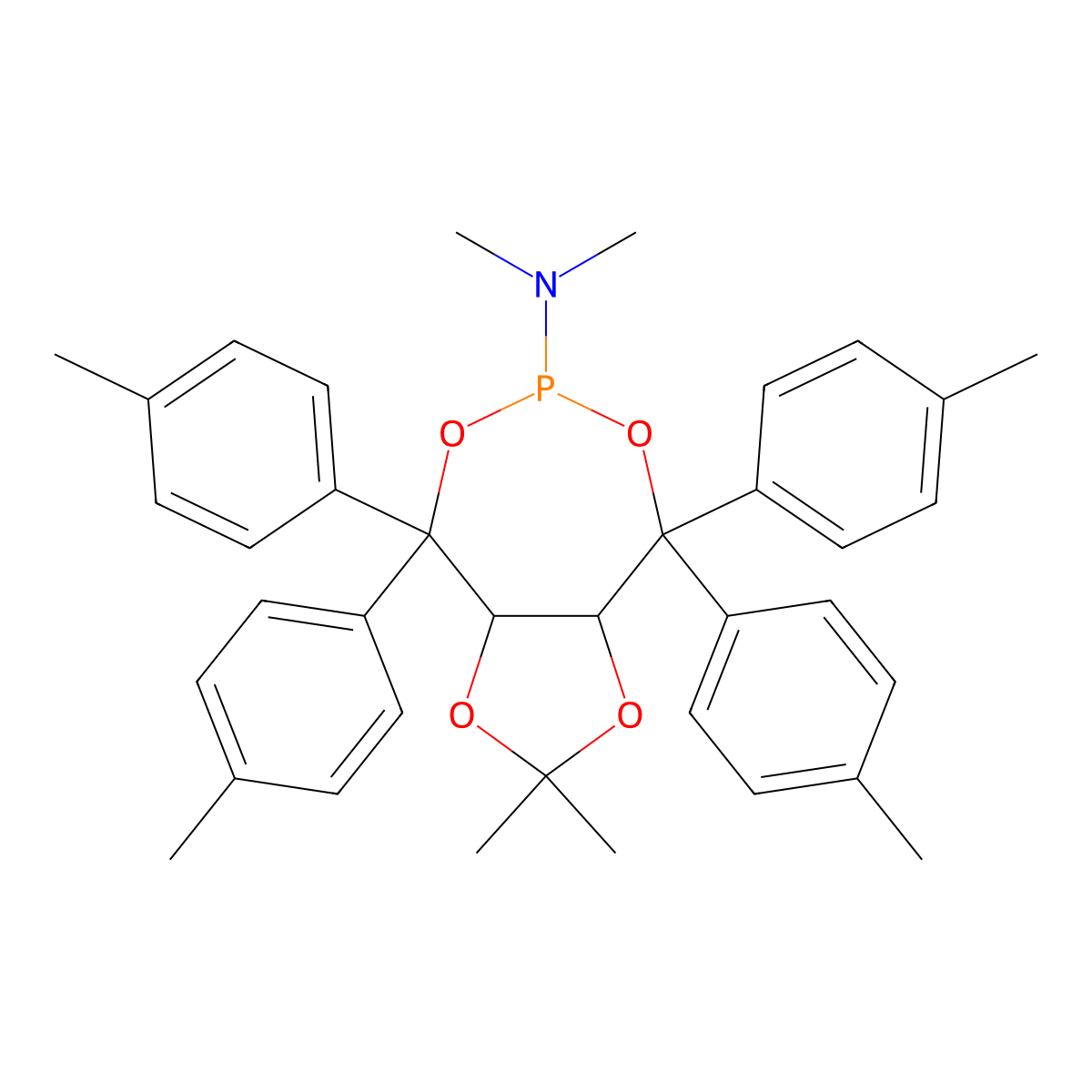 (3aR,8aR)-Tetrahydro-N,N,2,2-tetramethyl-4,4,8,8-tetrakis(4-methylphenyl)-1,3-dioxolo[4,5-e][1,3,2]dioxaphosphepin-6-amine molecular structure, CAS 1252017-11-0