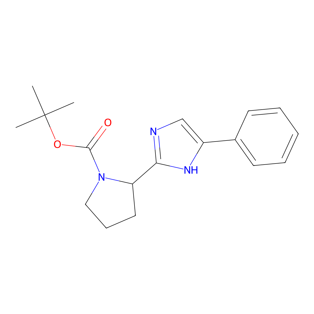 (S)-tert-butyl 2-(5-phenyl-1H-imidazol-2-yl)pyrrolidine-1-carboxylate molecular structure, CAS 1252037-59-4