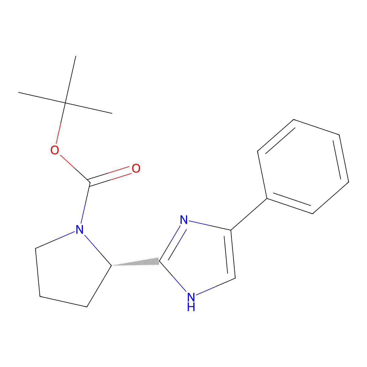 (S)-tert-butyl 2-(5-phenyl-1H-imidazol-2-yl)pyrrolidine-1-carboxylate molecular structure, CAS 1252037-59-4