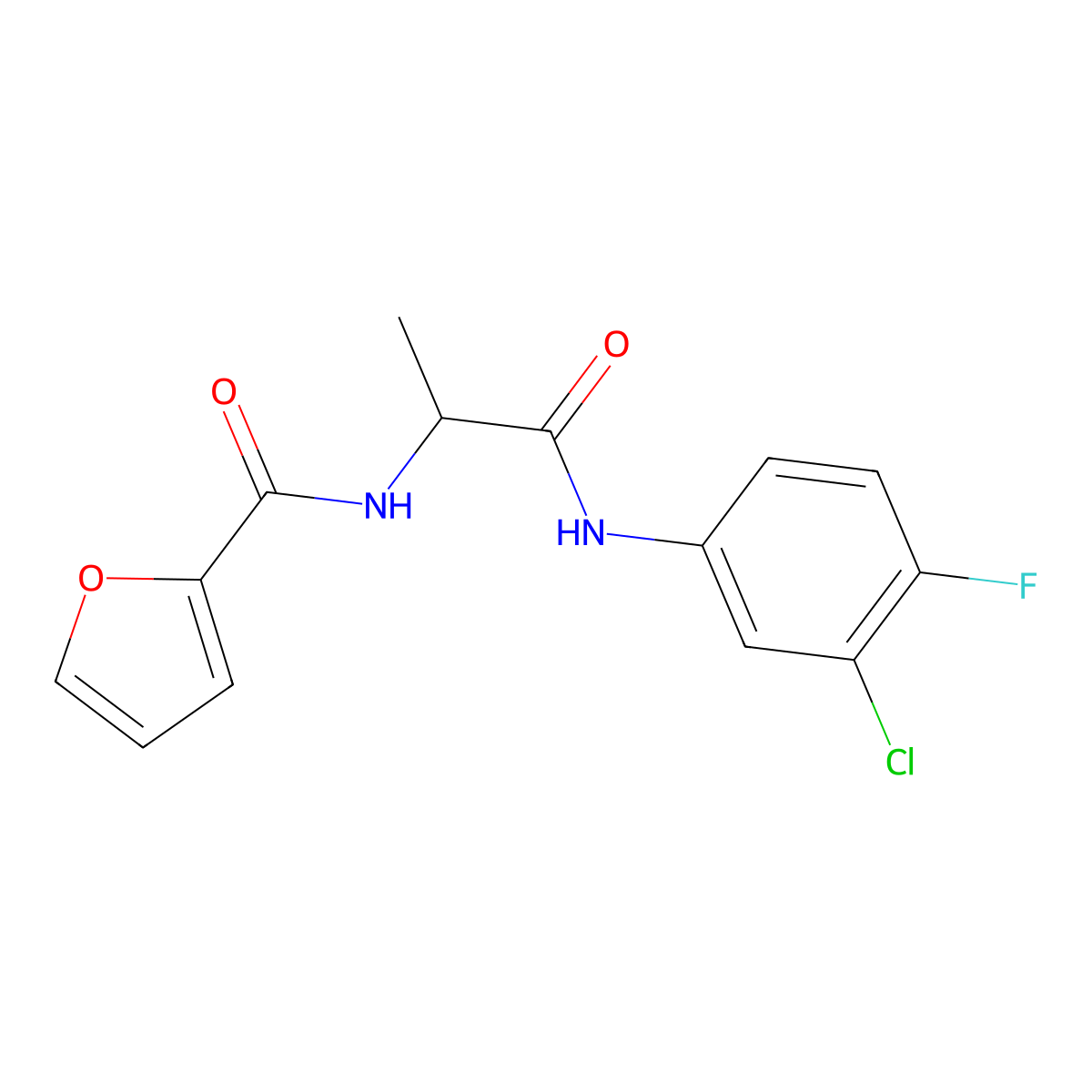 N-[1-(3-chloro-4-fluoroanilino)-1-oxopropan-2-yl]furan-2-carboxamide molecular structure, CAS 1252058-90-4
