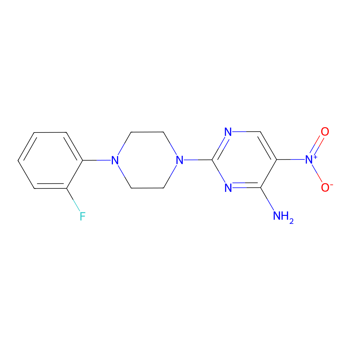 2-(4-(2-Fluorophenyl)piperazin-1-yl)-5-nitropyrimidin-4-amine molecular structure, CAS 1252128-82-7