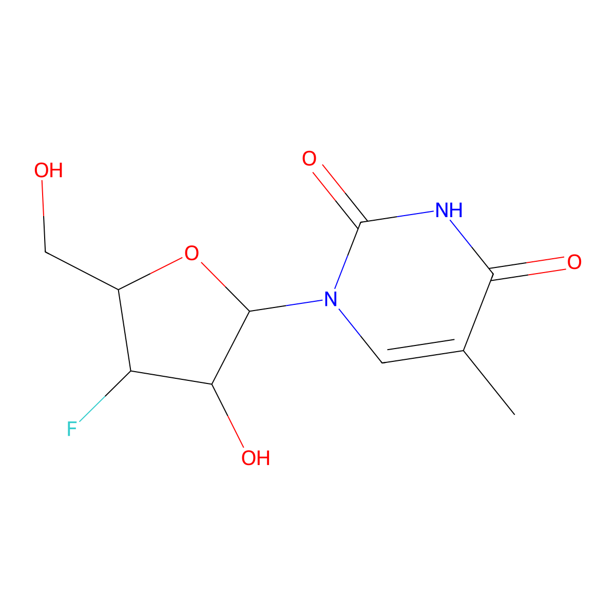 3'-Deoxy-3'-fluoro-5-methyluridine molecular structure, CAS 125217-37-0