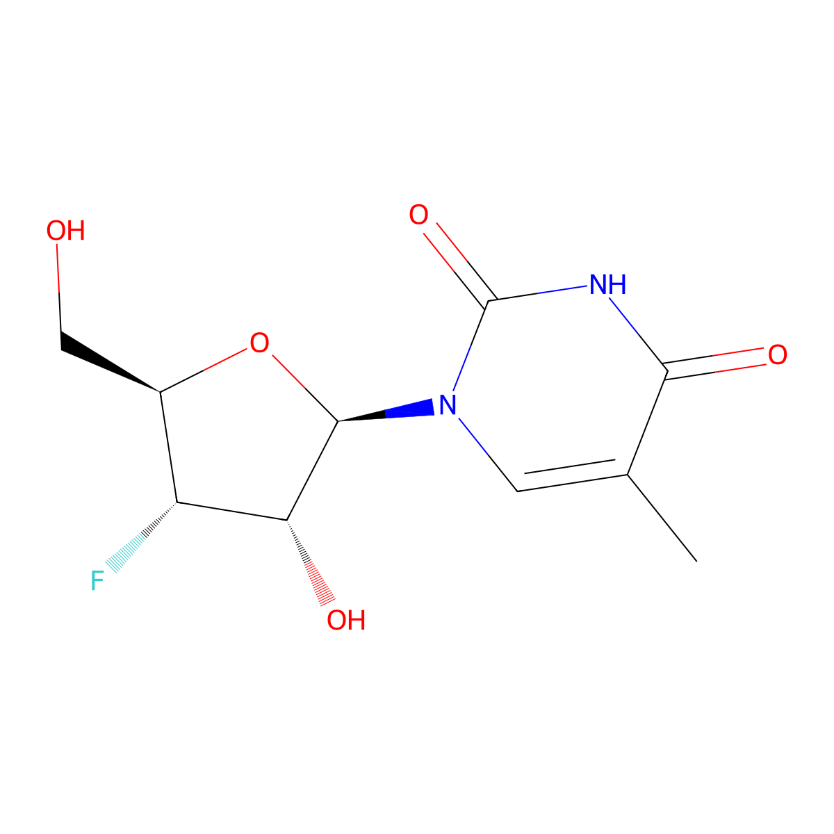 3'-Deoxy-3'-fluoro-5-methyluridine molecular structure, CAS 125217-37-0