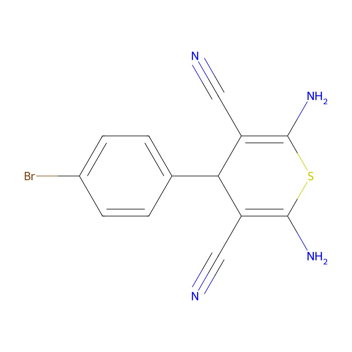 2,6-diamino-4-(4-bromophenyl)-4H-thiopyran-3,5-dicarbonitrile molecular structure, CAS 125219-60-5