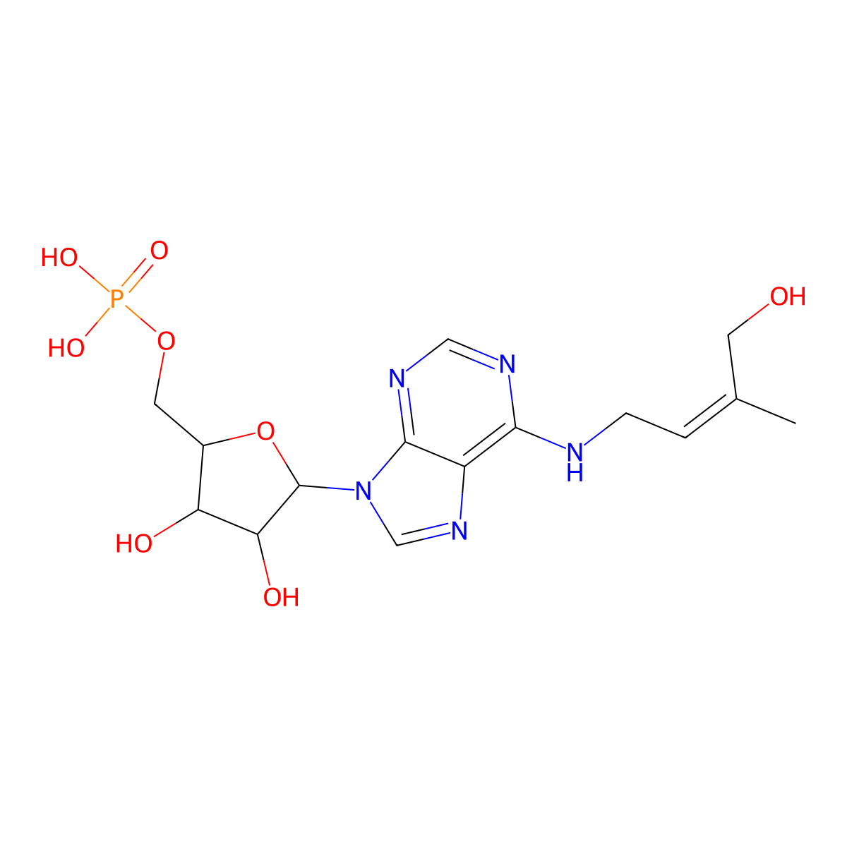 [(2R,3S,4R,5R)-3,4-dihydroxy-5-[6-[(4-hydroxy-3-methylbut-2-enyl)amino]purin-9-yl]oxolan-2-yl]methyl dihydrogen phosphate molecular structure, CAS 125225-71-0