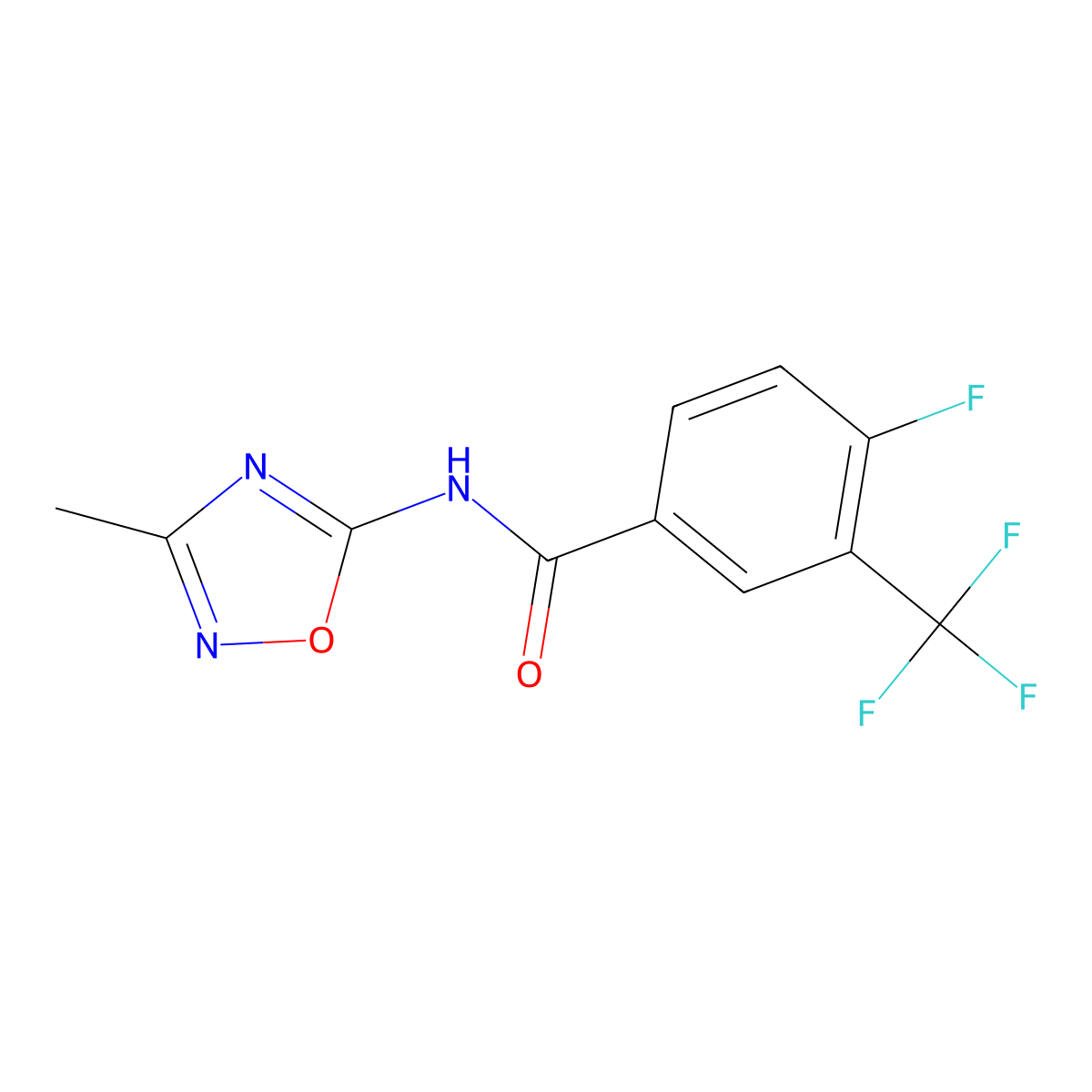 4-fluoro-N-(3-methyl-1,2,4-oxadiazol-5-yl)-3-(trifluoromethyl)benzamide molecular structure, CAS 1252277-64-7