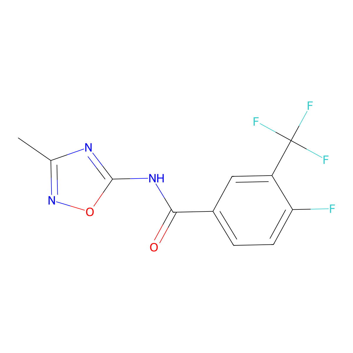 4-fluoro-N-(3-methyl-1,2,4-oxadiazol-5-yl)-3-(trifluoromethyl)benzamide molecular structure, CAS 1252277-64-7