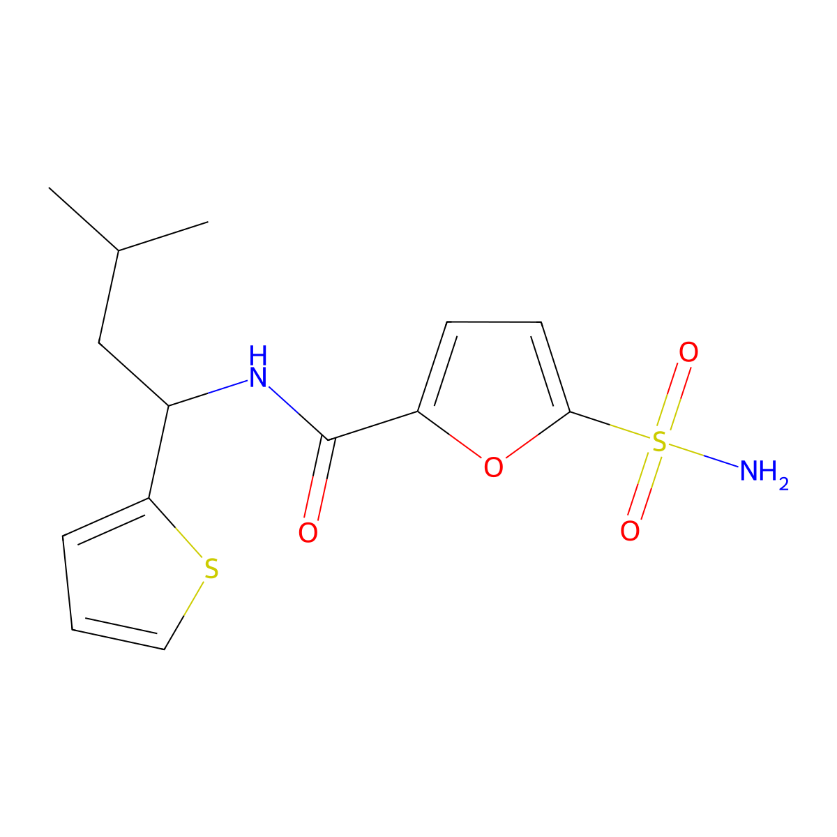 N-[3-methyl-1-(thiophen-2-yl)butyl]-5-sulfamoylfuran-2-carboxamide molecular structure, CAS 1252393-47-7