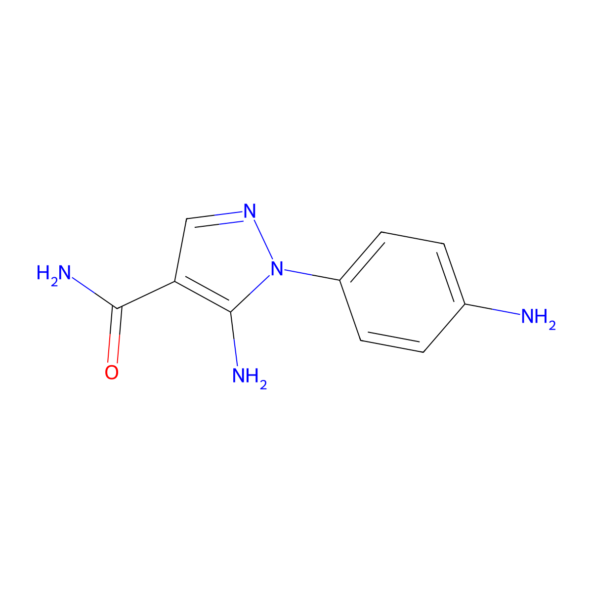2-(4-aminophenyl)-3-imino-2,3-dihydro-1H-pyrazole-4-carboxamide molecular structure, CAS 1252446-59-5