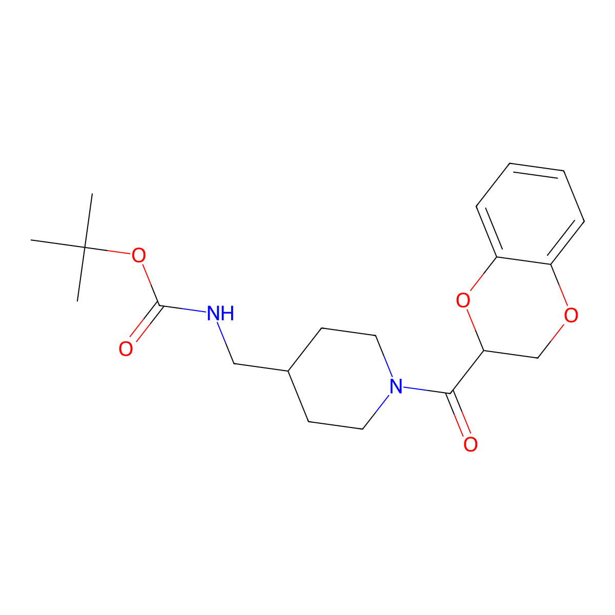 tert-Butyl ((1-(2,3-dihydrobenzo[b][1,4]dioxine-2-carbonyl)piperidin-4-yl)methyl)carbamate molecular structure, CAS 1252450-11-5