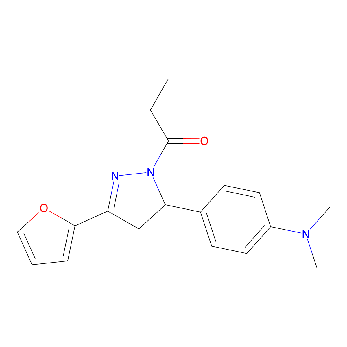 1-(5-(4-(dimethylamino)phenyl)-3-(furan-2-yl)-4,5-dihydro-1H-pyrazol-1-yl)propan-1-one molecular structure, CAS 1252528-06-5