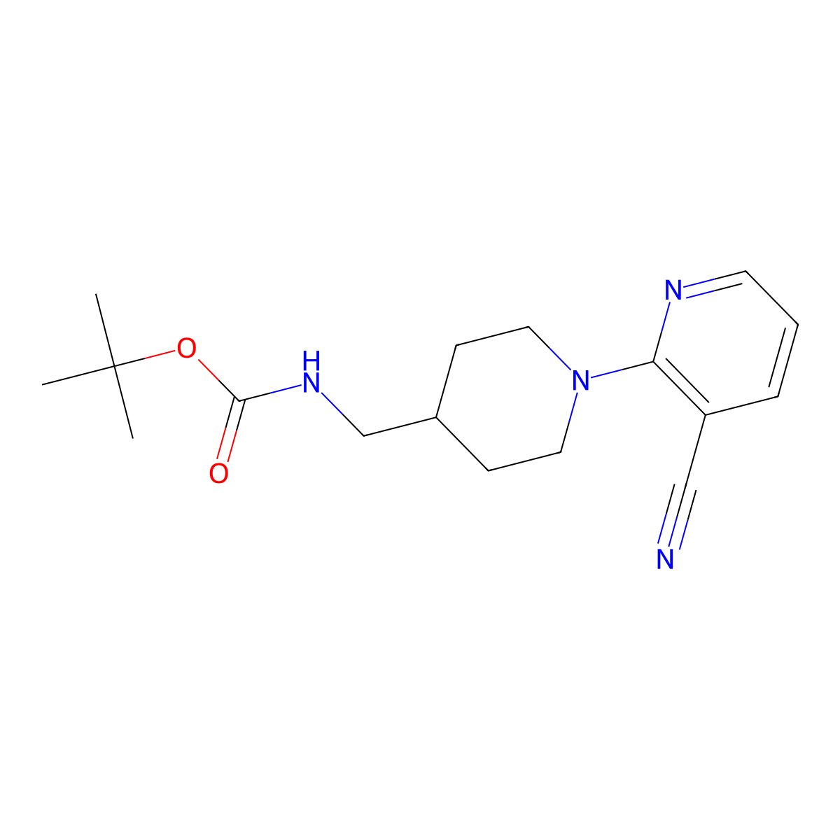 Tert-butyl ((1-(3-cyanopyridin-2-yl)piperidin-4-yl)methyl)carbamate molecular structure, CAS 1252542-76-9