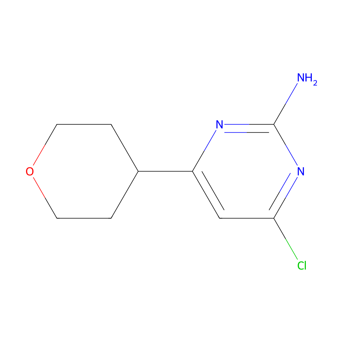 4-Chloro-6-(tetrahydro-2H-pyran-4-YL)pyrimidin-2-amine molecular structure, CAS 1252555-21-7
