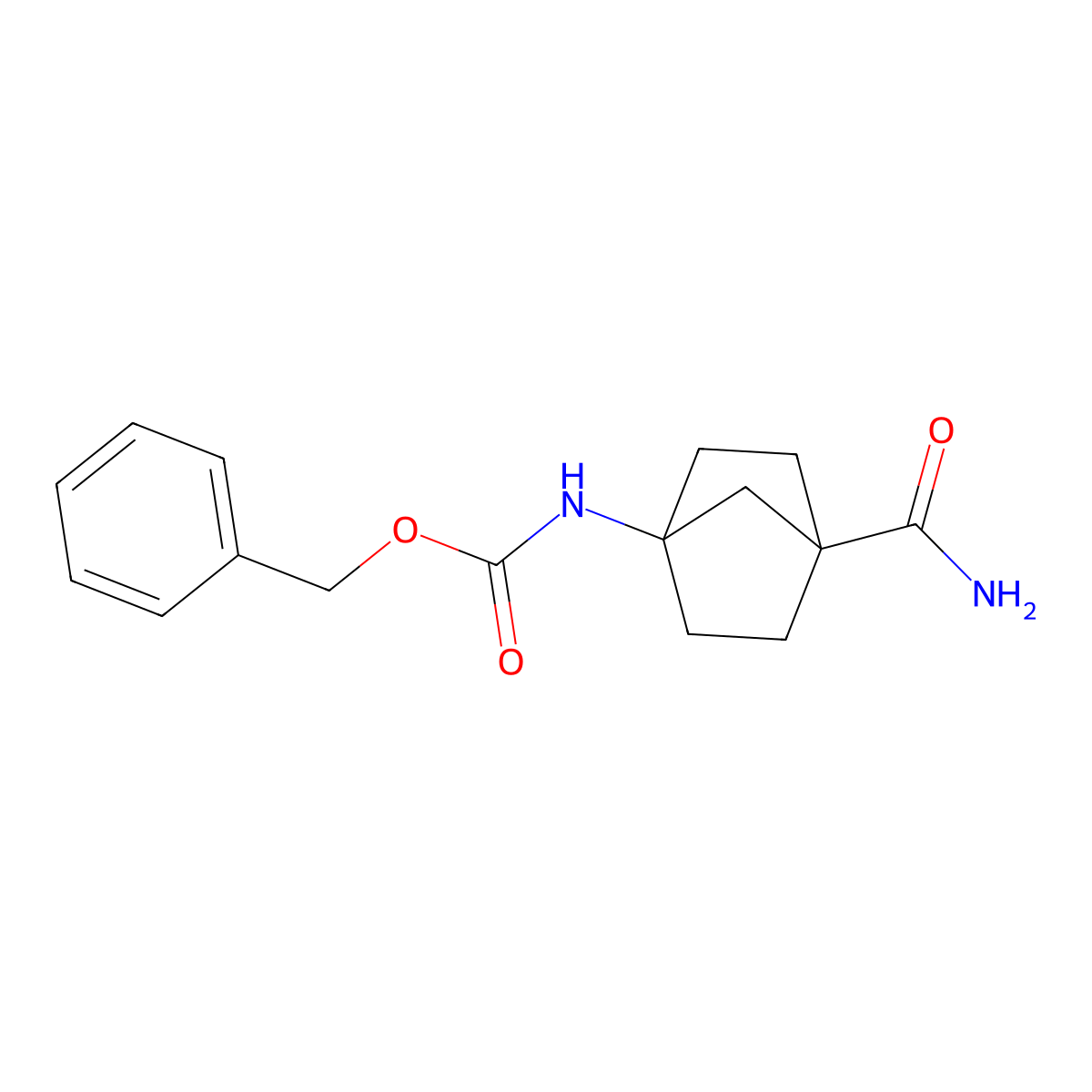 Benzyl (4-carbamoylbicyclo[2.2.1]heptan-1-yl)carbamate molecular structure, CAS 1252672-37-9