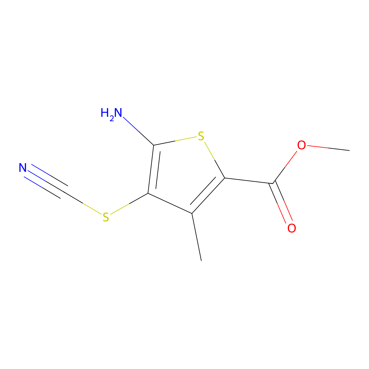 Methyl 5-amino-4-(cyanosulfanyl)-3-methylthiophene-2-carboxylate molecular structure, CAS 125270-27-1
