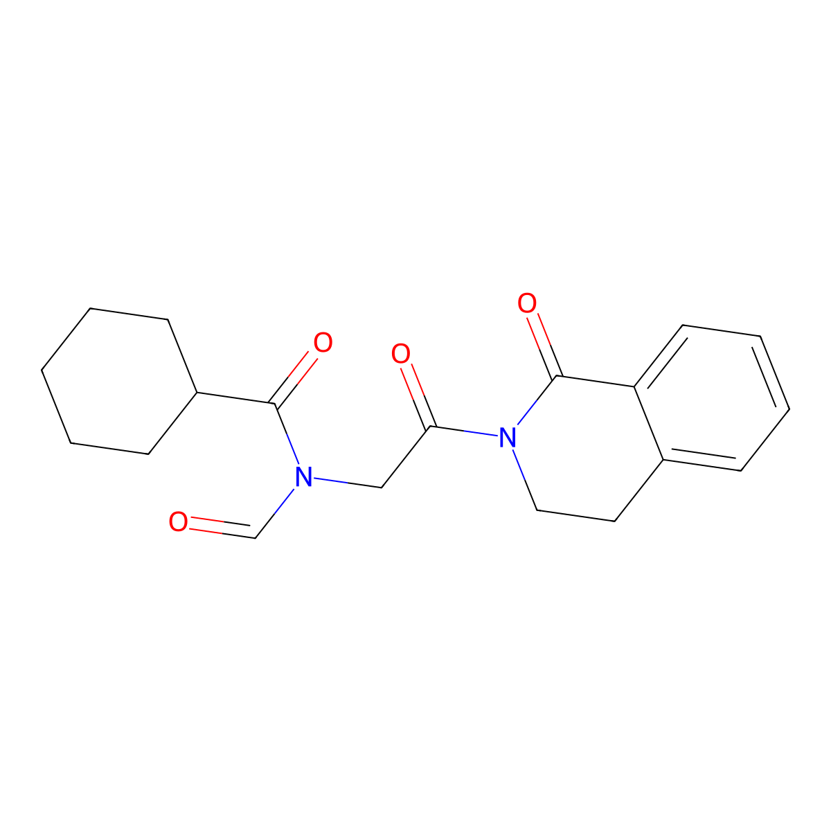 N-Formyl-N-(2-oxo-2-(1-oxo-3,4-dihydroisoquinolin-2(1H)-yl)ethyl)cyclohexanecarboxamide molecular structure, CAS 125273-88-3