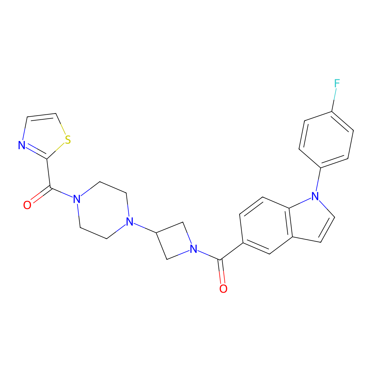 [1-(4-Fluorophenyl)indol-5-yl]-[3-[4-(1,3-thiazole-2-carbonyl)piperazin-1-yl]azetidin-1-yl]methanone molecular structure, CAS 1252765-13-1