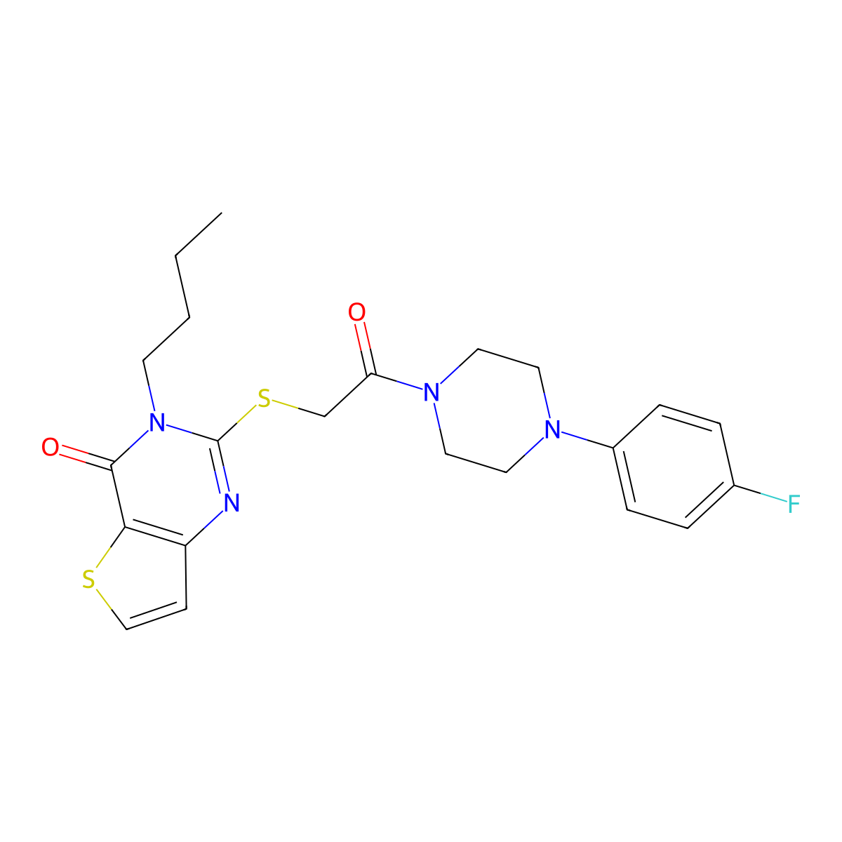 3-butyl-2-({2-[4-(4-fluorophenyl)piperazin-1-yl]-2-oxoethyl}sulfanyl)thieno[3,2-d]pyrimidin-4(3H)-one molecular structure, CAS 1252815-75-0