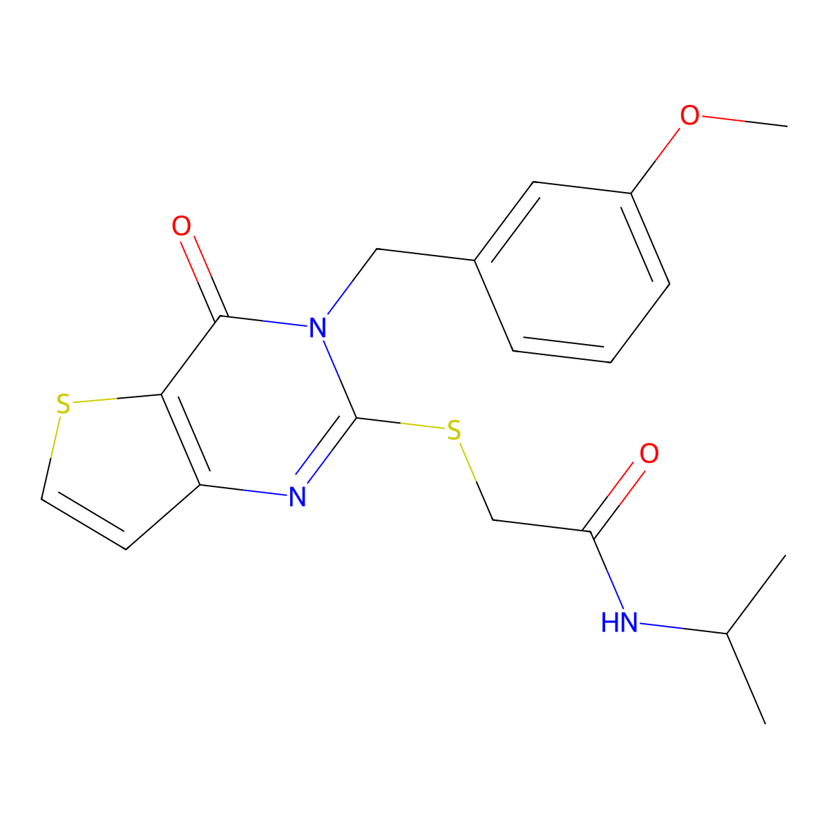 2-{[3-(3-methoxybenzyl)-4-oxo-3,4-dihydrothieno[3,2-d]pyrimidin-2-yl]sulfanyl}-N-(propan-2-yl)acetamide molecular structure, CAS 1252815-86-3