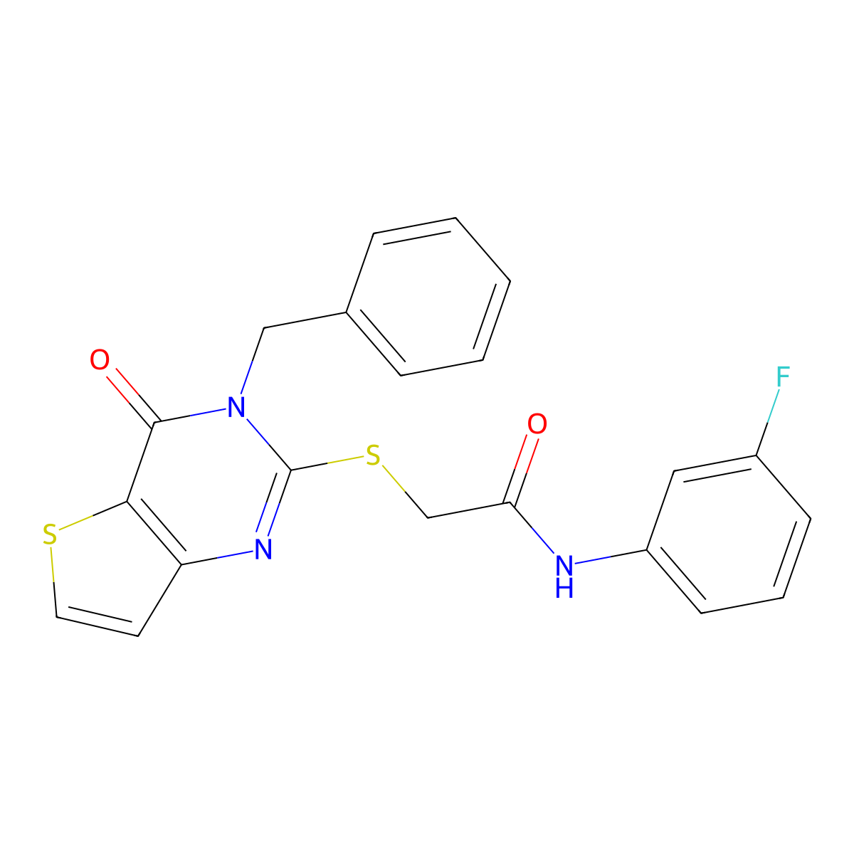 2-({3-benzyl-4-oxo-3H,4H-thieno[3,2-d]pyrimidin-2-yl}sulfanyl)-N-(3-fluorophenyl)acetamide molecular structure, CAS 1252816-05-9