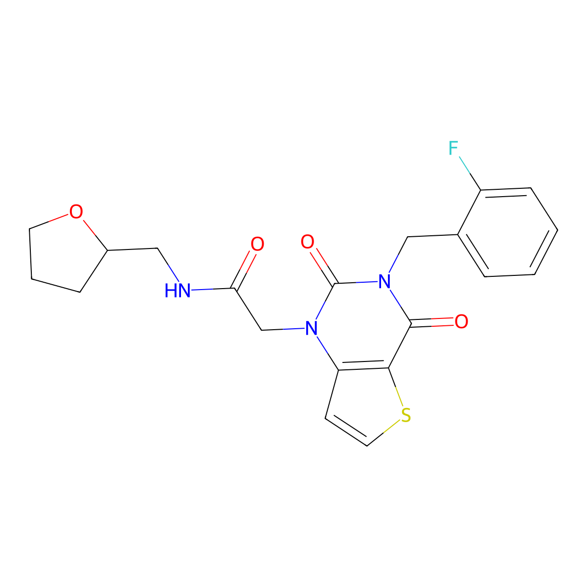 2-[3-(2-fluorobenzyl)-2,4-dioxo-3,4-dihydrothieno[3,2-d]pyrimidin-1(2H)-yl]-N-(tetrahydrofuran-2-ylmethyl)acetamide molecular structure, CAS 1252816-19-5