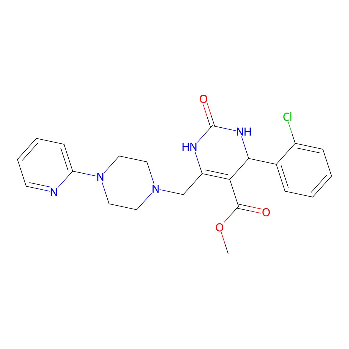 Methyl 4-(2-chlorophenyl)-2-oxo-6-{[4-(pyridin-2-yl)piperazin-1-yl]methyl}-1,2,3,4-tetrahydropyrimidine-5-carboxylate molecular structure, CAS 1252816-37-7