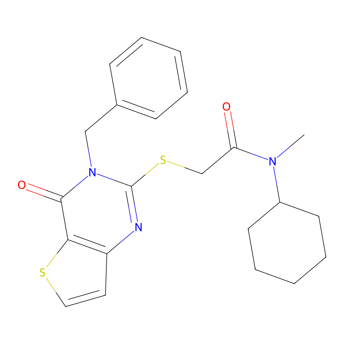 2-({3-benzyl-4-oxo-3H,4H-thieno[3,2-d]pyrimidin-2-yl}sulfanyl)-N-cyclohexyl-N-methylacetamide molecular structure, CAS 1252816-46-8
