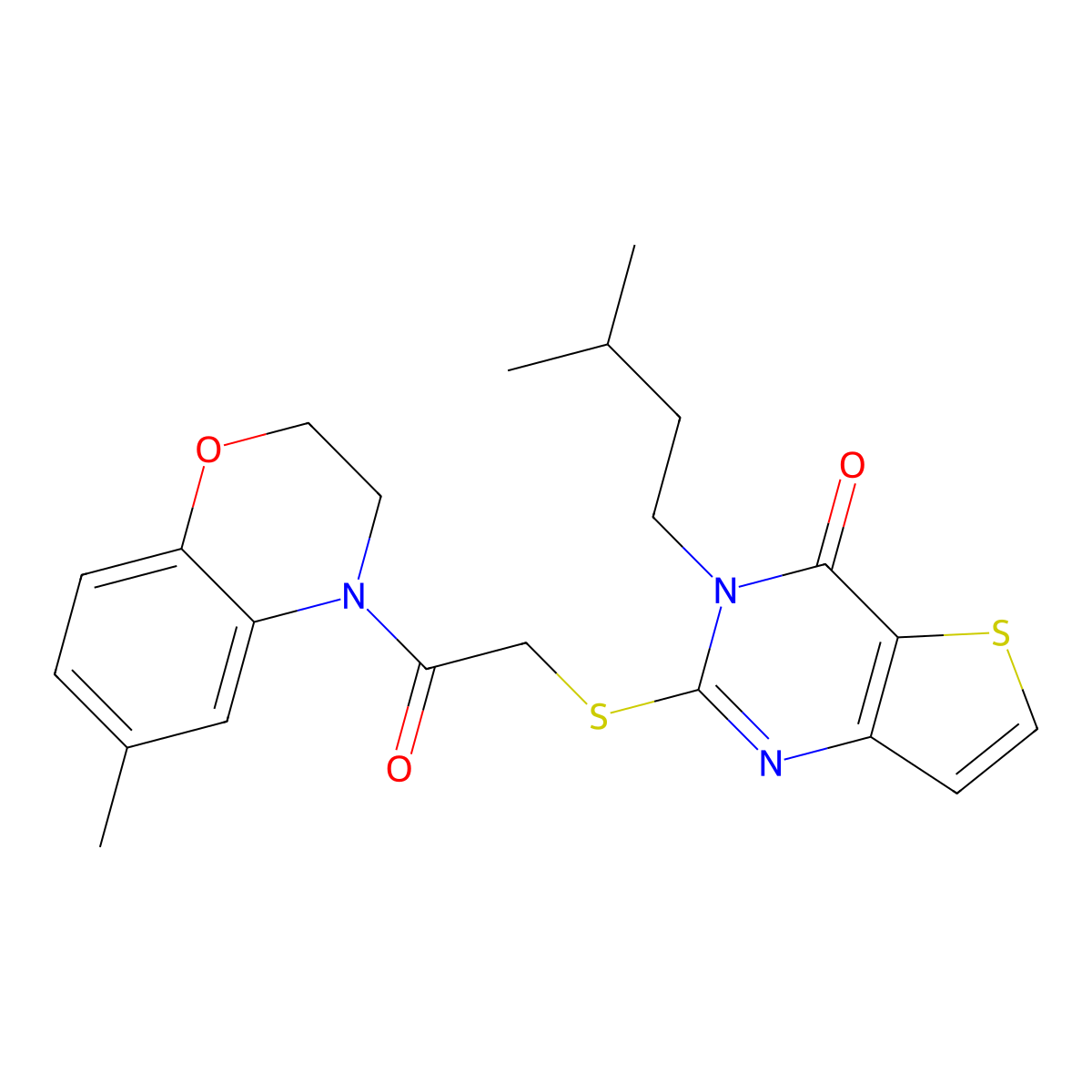 3-(3-methylbutyl)-2-{[2-(6-methyl-2,3-dihydro-4H-1,4-benzoxazin-4-yl)-2-oxoethyl]sulfanyl}thieno[3,2-d]pyrimidin-4(3H)-one molecular structure, CAS 1252816-68-4