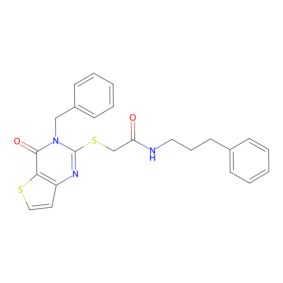 2-({3-benzyl-4-oxo-3H,4H-thieno[3,2-d]pyrimidin-2-yl}sulfanyl)-N-(3-phenylpropyl)acetamide molecular structure, CAS 1252817-12-1