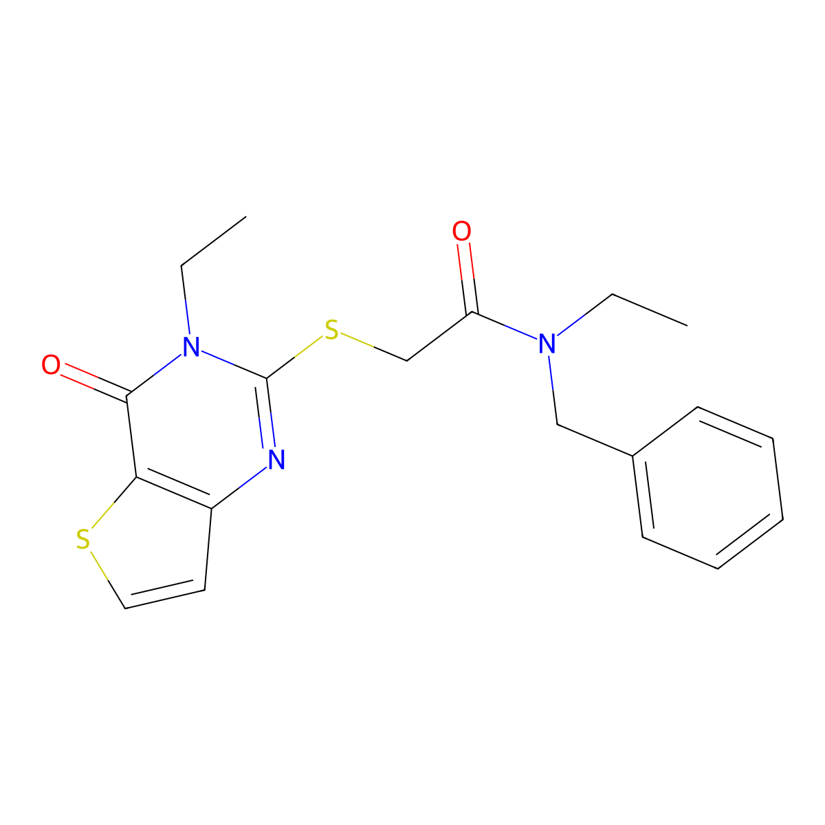 N-benzyl-N-ethyl-2-((3-ethyl-4-oxo-3,4-dihydrothieno[3,2-d]pyrimidin-2-yl)thio)acetamide molecular structure, CAS 1252817-14-3