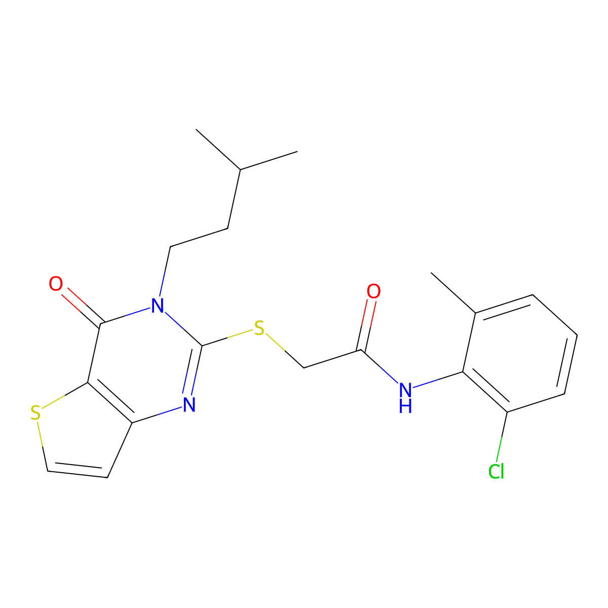N-(2-chloro-6-methylphenyl)-2-{[3-(3-methylbutyl)-4-oxo-3,4-dihydrothieno[3,2-d]pyrimidin-2-yl]sulfanyl}acetamide molecular structure, CAS 1252817-25-6