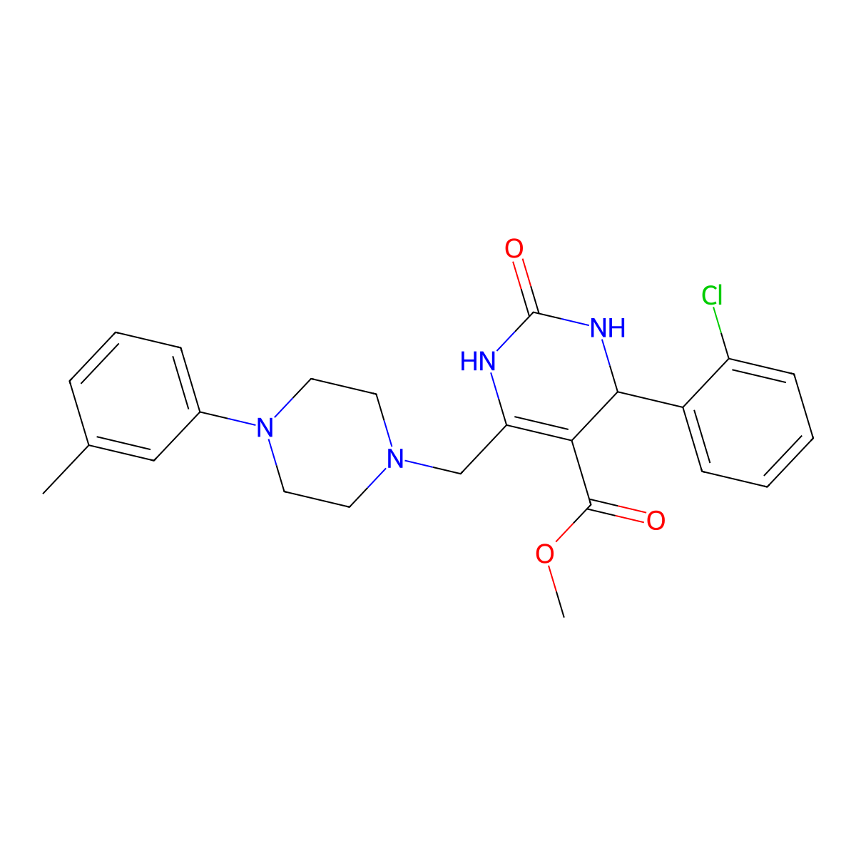 Methyl 4-(2-chlorophenyl)-6-{[4-(3-methylphenyl)piperazin-1-yl]methyl}-2-oxo-1,2,3,4-tetrahydropyrimidine-5-carboxylate molecular structure, CAS 1252817-29-0
