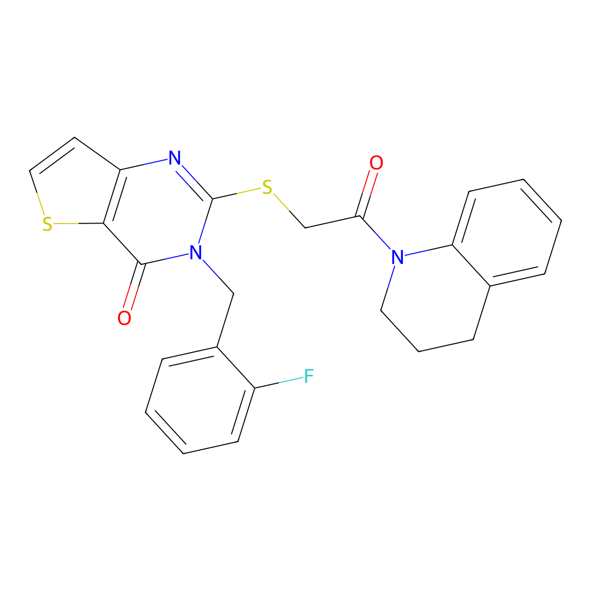 2-{[2-(3,4-dihydroquinolin-1(2H)-yl)-2-oxoethyl]sulfanyl}-3-(2-fluorobenzyl)thieno[3,2-d]pyrimidin-4(3H)-one molecular structure, CAS 1252817-41-6