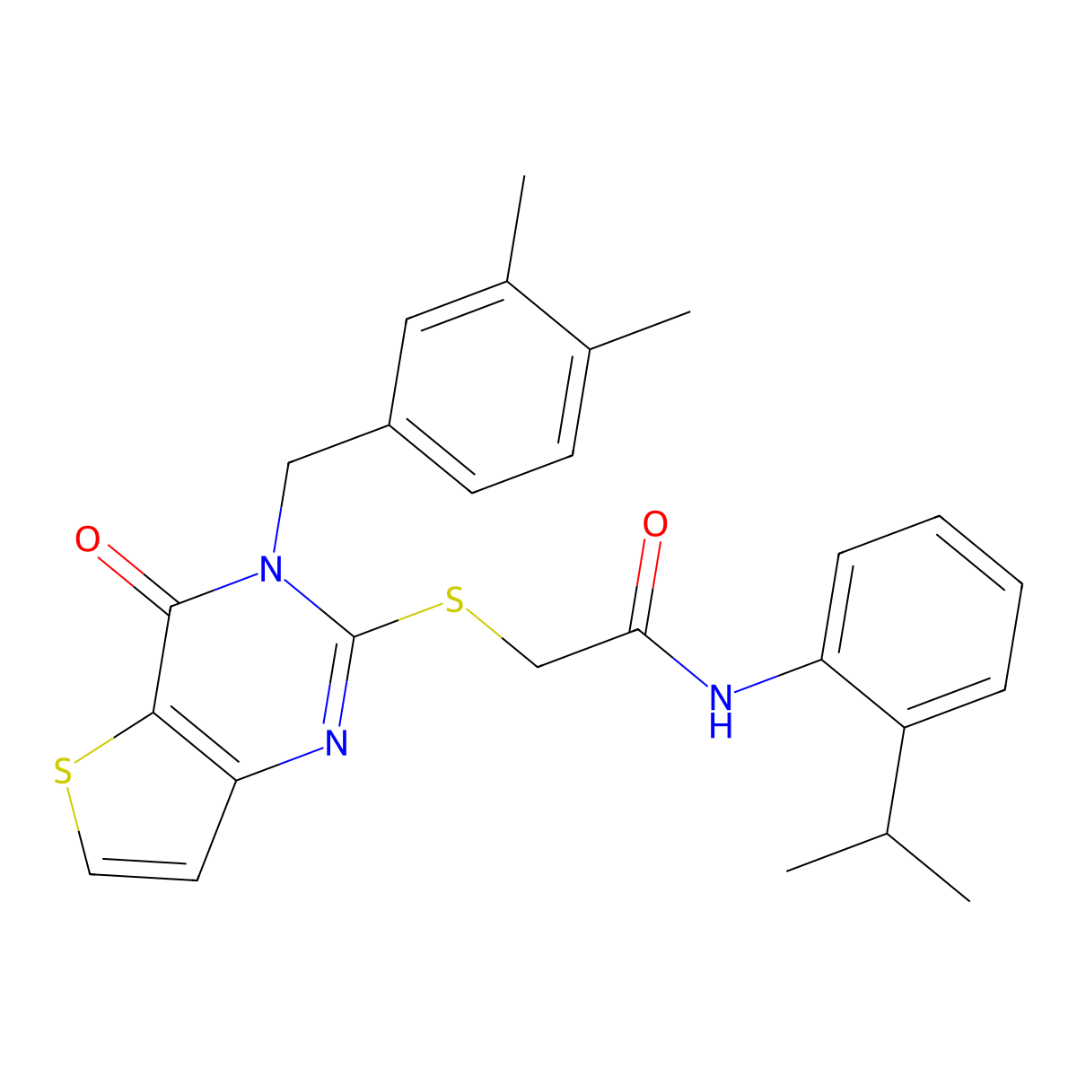 2-{[3-(3,4-dimethylbenzyl)-4-oxo-3,4-dihydrothieno[3,2-d]pyrimidin-2-yl]sulfanyl}-N-[2-(propan-2-yl)phenyl]acetamide molecular structure, CAS 1252817-60-9