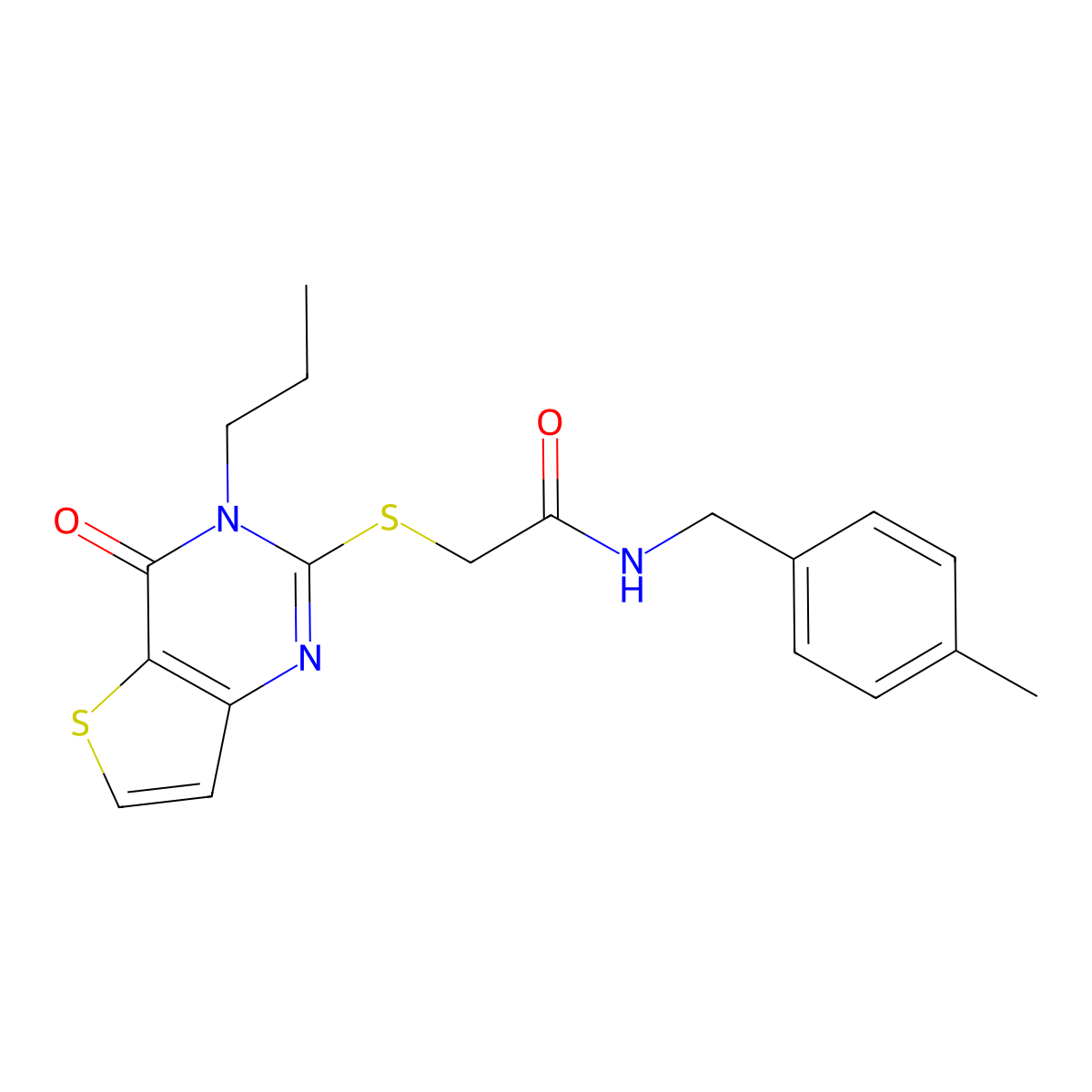 N-[(4-methylphenyl)methyl]-2-({4-oxo-3-propyl-3H,4H-thieno[3,2-d]pyrimidin-2-yl}sulfanyl)acetamide molecular structure, CAS 1252817-62-1