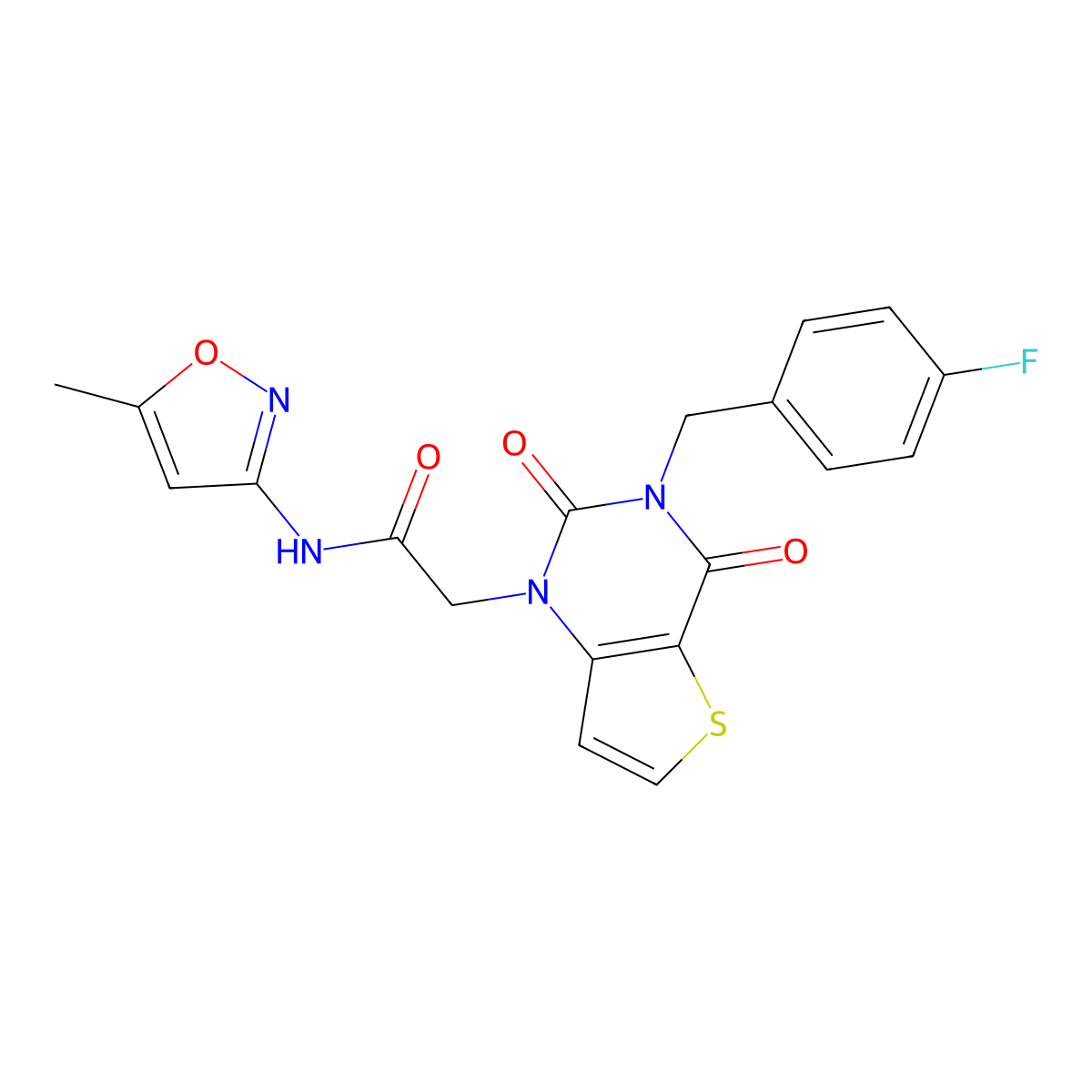 2-[3-(4-fluorobenzyl)-2,4-dioxo-3,4-dihydrothieno[3,2-d]pyrimidin-1(2H)-yl]-N-(5-methyl-1,2-oxazol-3-yl)acetamide molecular structure, CAS 1252817-72-3