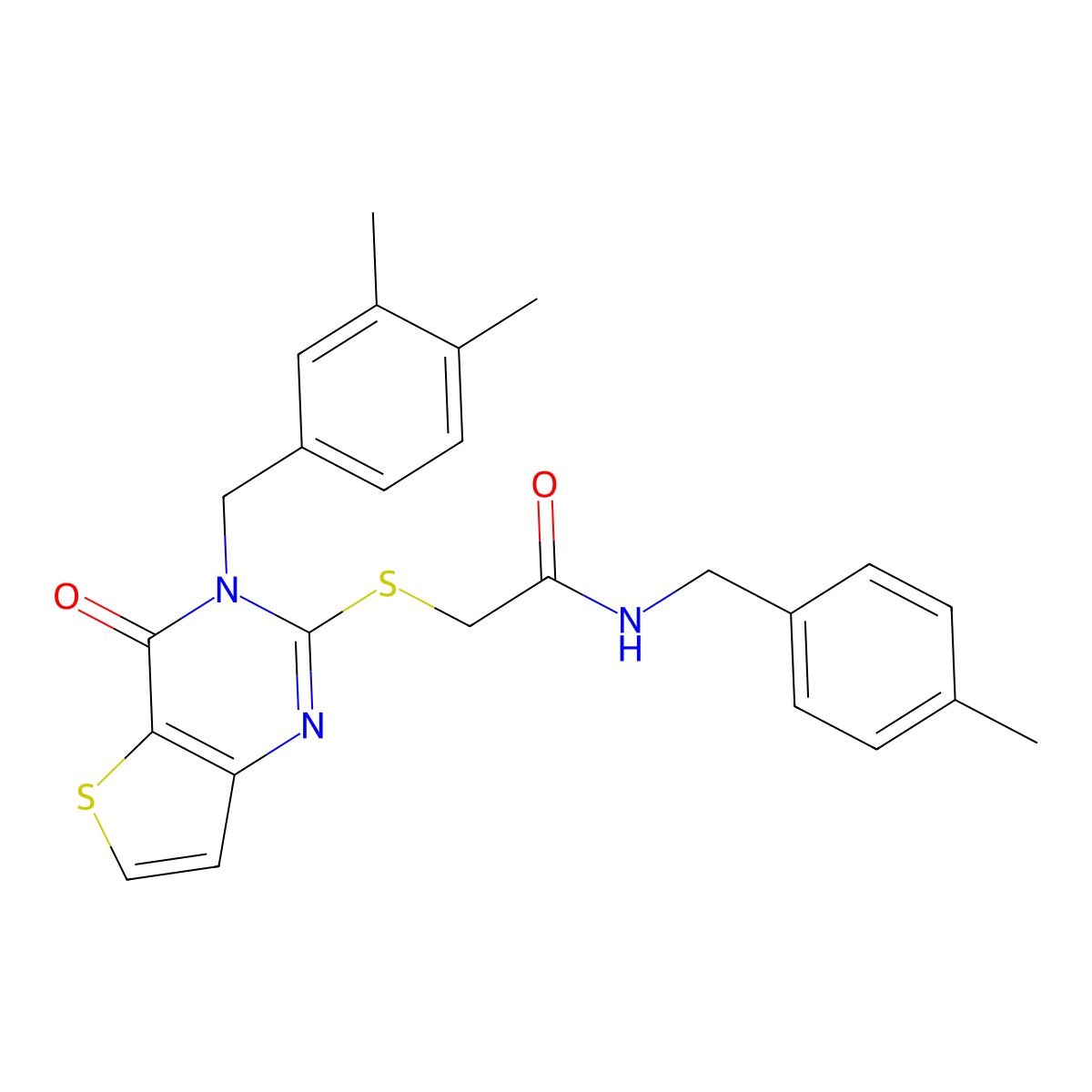 2-{[3-(3,4-dimethylbenzyl)-4-oxo-3,4-dihydrothieno[3,2-d]pyrimidin-2-yl]sulfanyl}-N-(4-methylbenzyl)acetamide molecular structure, CAS 1252817-76-7