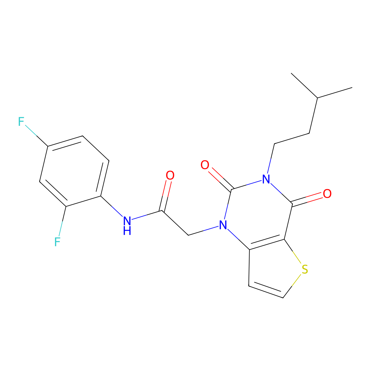 N-(2,4-difluorophenyl)-2-[3-(3-methylbutyl)-2,4-dioxo-3,4-dihydrothieno[3,2-d]pyrimidin-1(2H)-yl]acetamide molecular structure, CAS 1252817-92-7