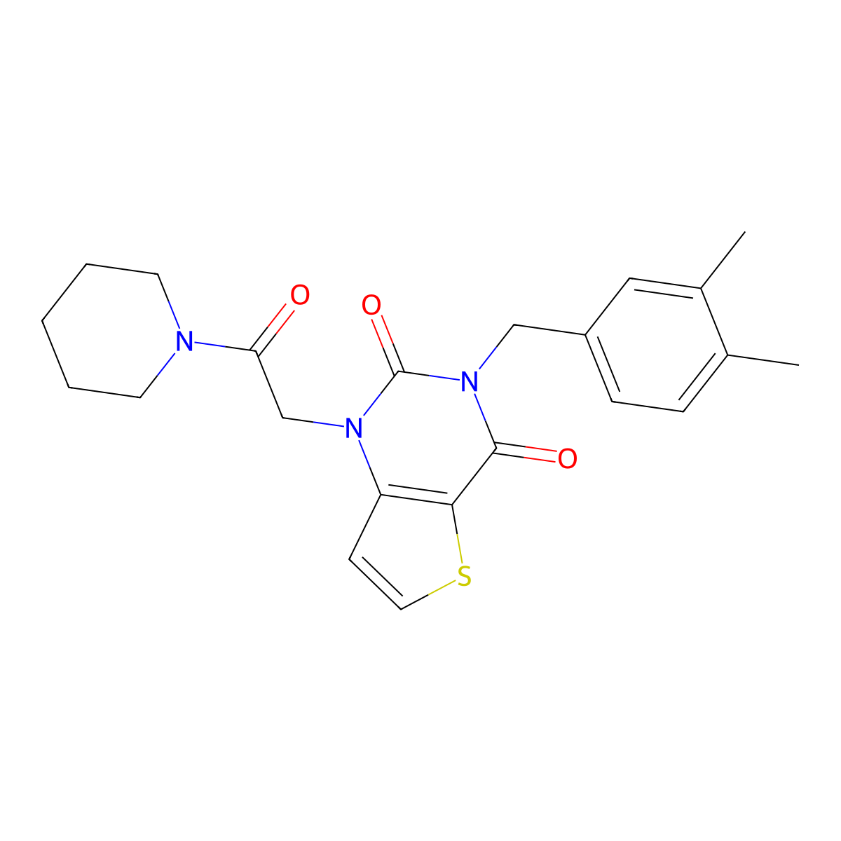 3-(3,4-dimethylbenzyl)-1-(2-oxo-2-(piperidin-1-yl)ethyl)thieno[3,2-d]pyrimidine-2,4(1H,3H)-dione molecular structure, CAS 1252818-05-5