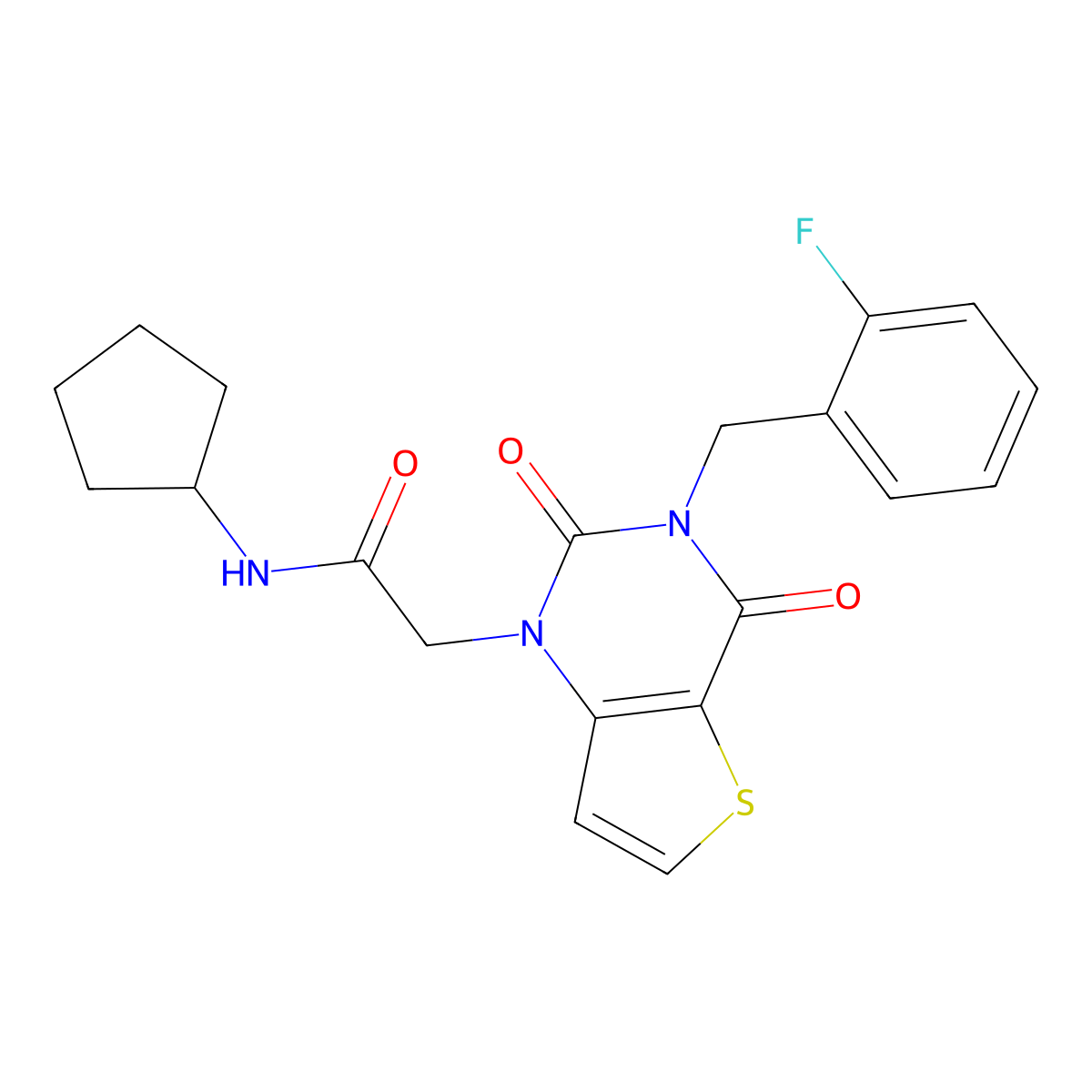 N-cyclopentyl-2-[3-(2-fluorobenzyl)-2,4-dioxo-3,4-dihydrothieno[3,2-d]pyrimidin-1(2H)-yl]acetamide molecular structure, CAS 1252818-15-7