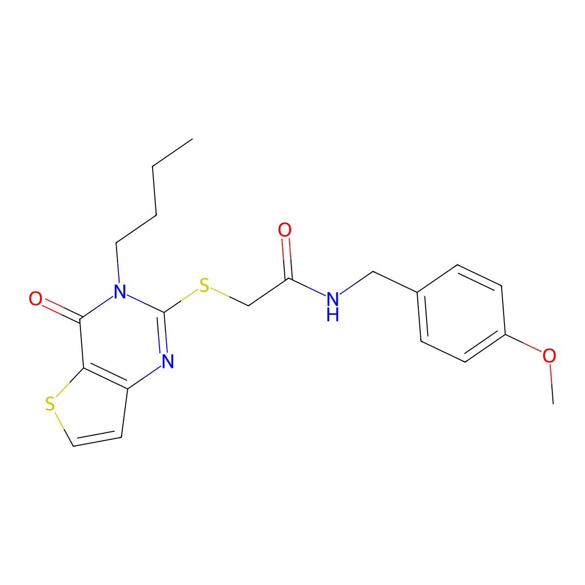 2-[(3-butyl-4-oxo-3,4-dihydrothieno[3,2-d]pyrimidin-2-yl)sulfanyl]-N-(4-methoxybenzyl)acetamide molecular structure, CAS 1252818-28-2