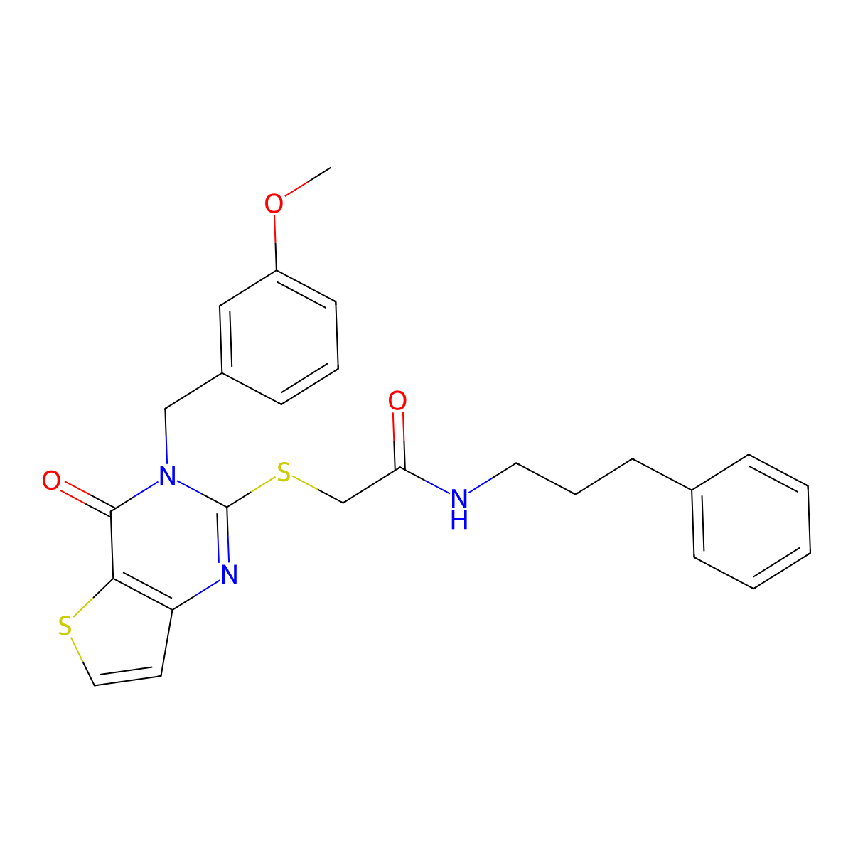 2-{[3-(3-methoxybenzyl)-4-oxo-3,4-dihydrothieno[3,2-d]pyrimidin-2-yl]sulfanyl}-N-(3-phenylpropyl)acetamide molecular structure, CAS 1252818-35-1