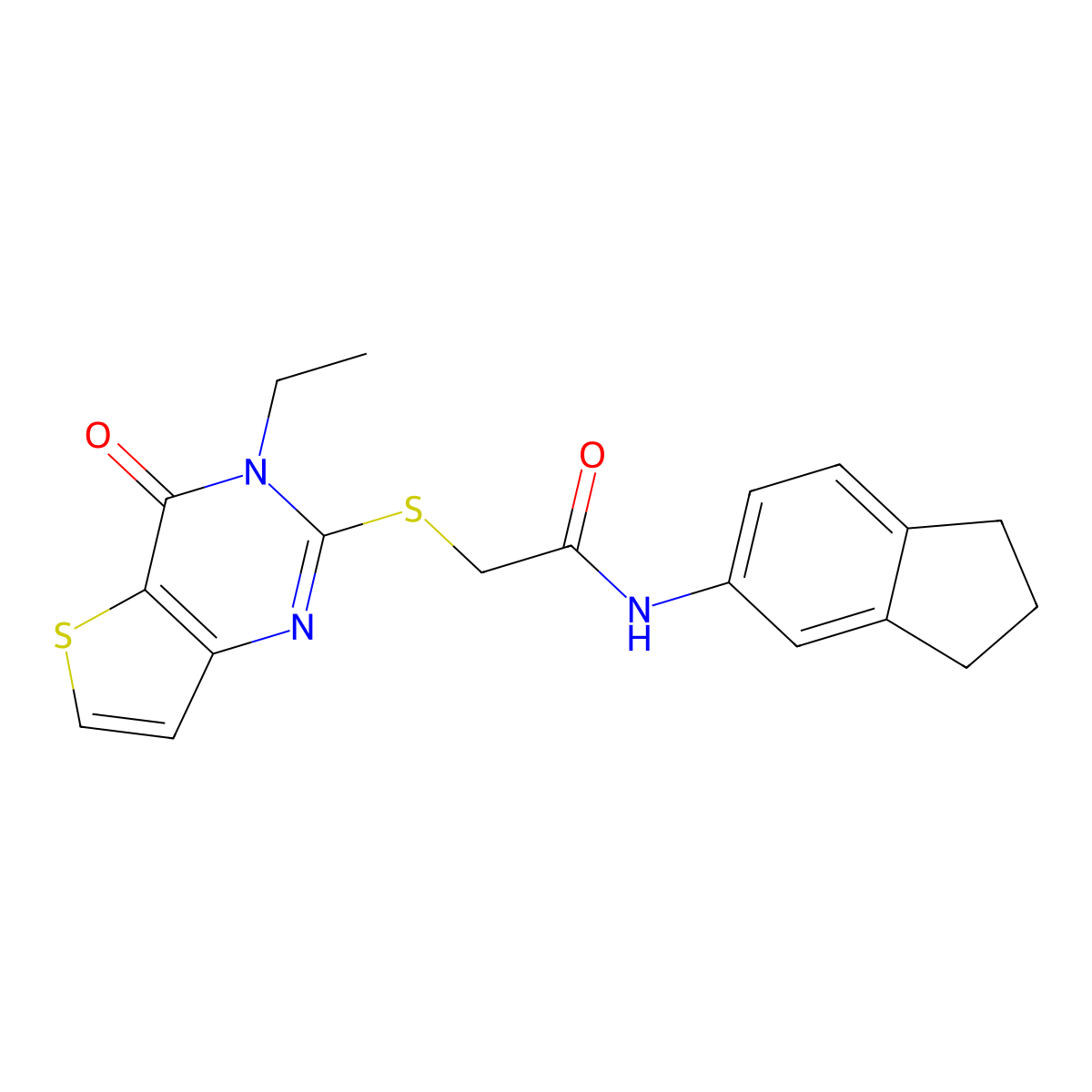N-(2,3-dihydro-1H-inden-5-yl)-2-[(3-ethyl-4-oxo-3,4-dihydrothieno[3,2-d]pyrimidin-2-yl)sulfanyl]acetamide molecular structure, CAS 1252818-39-5
