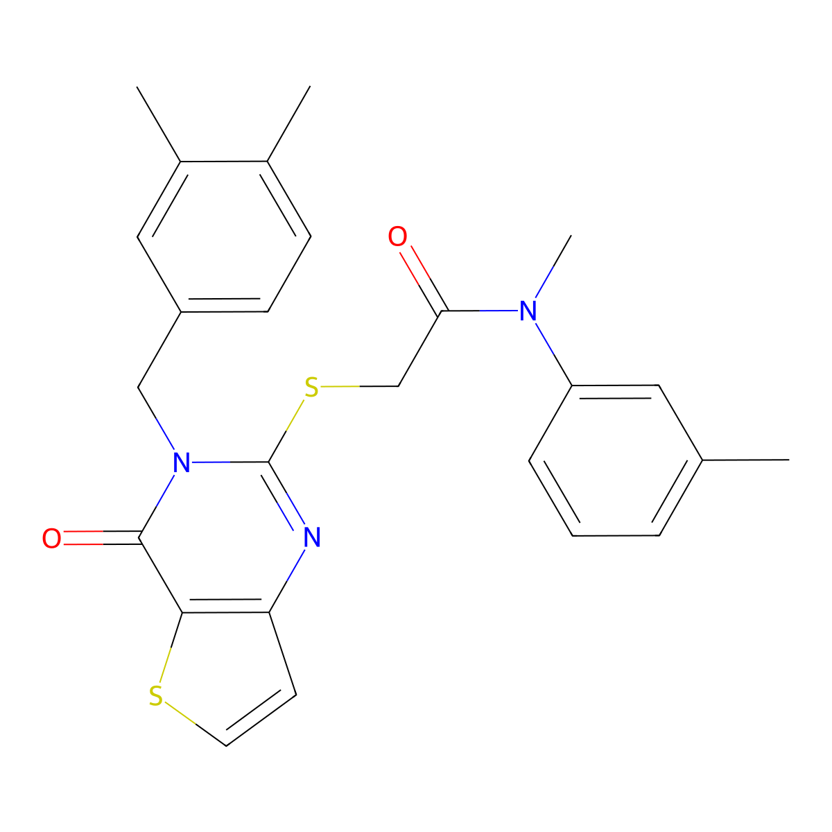 2-{[3-(3,4-dimethylbenzyl)-4-oxo-3,4-dihydrothieno[3,2-d]pyrimidin-2-yl]sulfanyl}-N-methyl-N-(3-methylphenyl)acetamide molecular structure, CAS 1252818-41-9